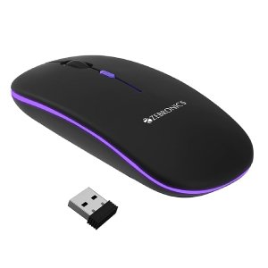 ZEBRONICS Blanc Slim Wireless Mouse with Rechargeable Battery, BT + 2.4GHz, 4 Buttons, 800/1200/1600 DPI, Silent Operation, Multicolor LED Lights Visit the ZEBRONICS Store